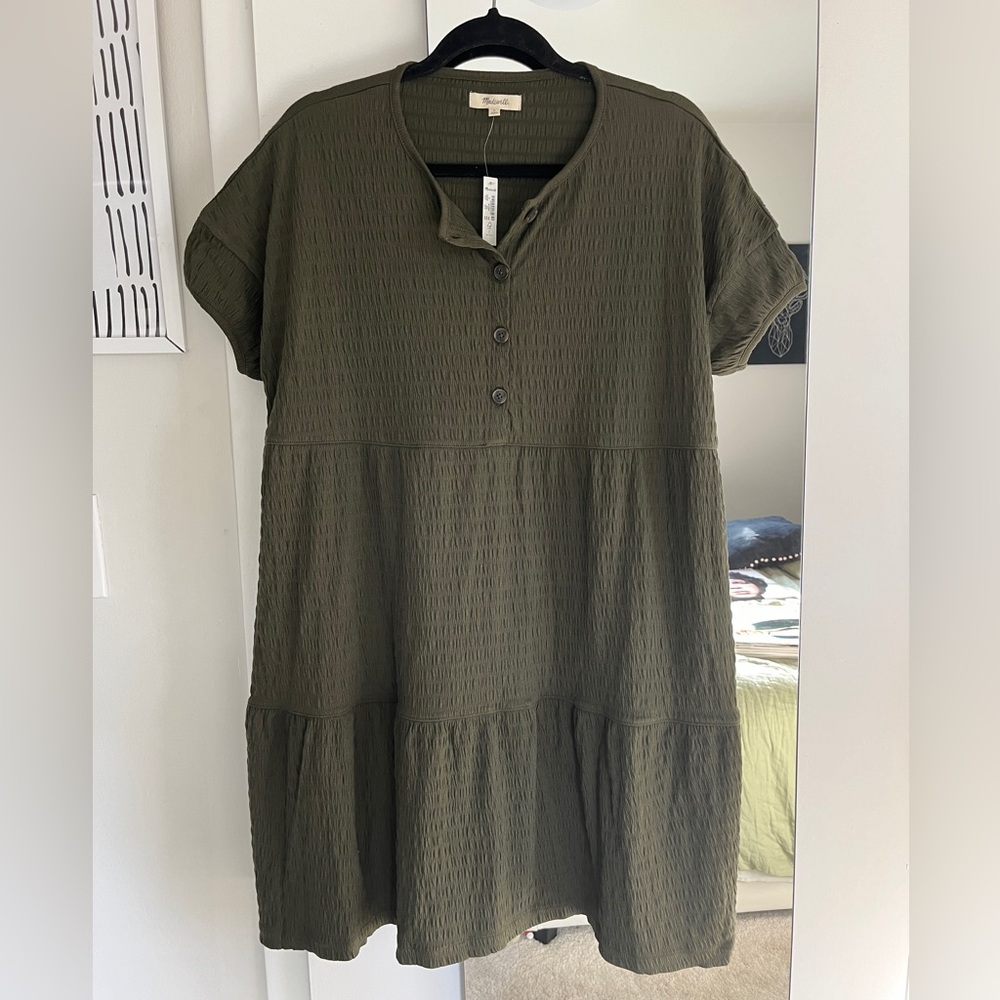 NWT Madewell Dress Size Small green Resourced Crinkle knit tiered Mini Classic‎